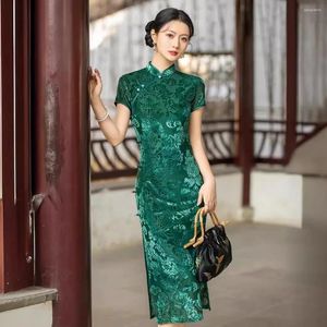 Abbigliamento etnico yourqipao in stile cinese Cheongsam for Women 2024 Primavera ed estate Daily Abito da sera di velluto migliorato