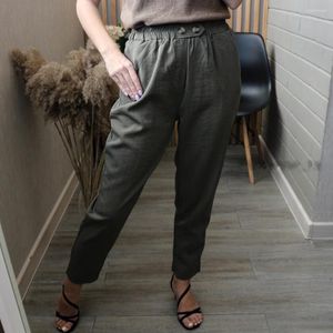 Women's Pants Seoulish Summer 2024 Cotton And Linen Buttons High Waist Harem Vintage Solid Female Trouses Pockets