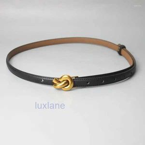 Belts Women Genuine Leather Belt Gold Knot Buckle Waistband Thin for Dress Jeans