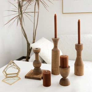 Candle Holders Wood Centerpieces Ornament Korean Vintage Candlestick Candles Holder Party Christmas Halloween Home Decoration