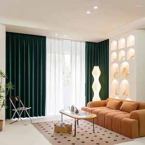 カーテンノルディックスタイルライトラグジュアリーシンプルな純粋な色ハイエンドカーテンハイシェーディング肥厚ベルベットグリーン完成装飾