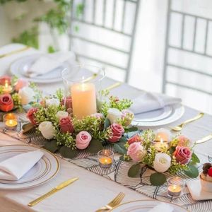 Декоративные цветы искусственное украшение цветов элегантное розовое венок кольцо свеча с разноцветными зелеными листьями для домашней свадьбы