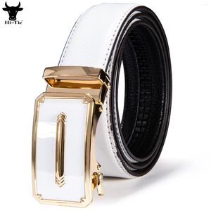 Belts Hi-Tie Designer Gold Automatic Buckles Mens White Genuine Leather Ratchet Waistband Belt For Men Dress Jeans Wedding Gift