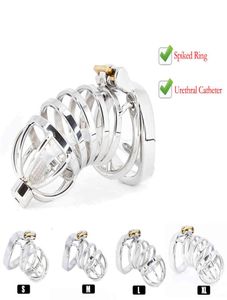 Best Cbt Belt Device Stainless Steel Cock Cage Penis Lock with Urethral Catheter Spiked Ring Sex Toys for Men9310416