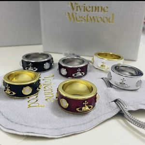 Brand Westwoods Wide Face Enamel Multi Color Ring Punk Saturn King Couple Colorful Lacquer Nail