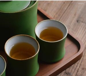 Fincan tabakları 3p Çin tarzı seramik açılış yeşil güzel çay bardağı seti bambu çaylak kupaları tören için çay fincanı