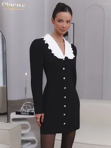 Casual Dresses Claceive Fashion Slim Black Women Dress Elegant Doll Collar Long Sleeve Office Lady Mini High midje Kvinnliga klänningar