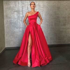 Red Evening Dresses 2021 With Dubai Middle East High Split Formal Gowns Party Prom Dress Sash Plus Size Vestidos De Festa Red Carpet 251w