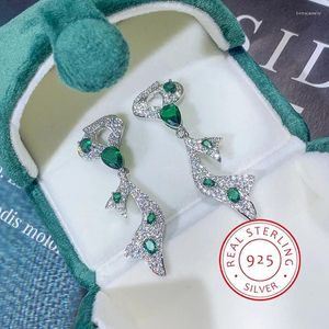 Dangle Earrings White Bow Set With Colored Diamond Female 925 Silver Ribbon Unique Crystal Jewelry Wedding Gift
