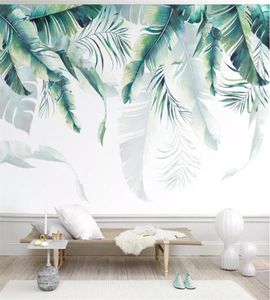 Wallpaper PO personalizzato Retro Tropical Foresta pluviale Palm Foglie di banana foglie murale Cafe ristorante sfondo 3d wallpaper3633978