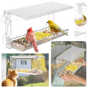 Other Bird Supplies Acrylic Clear Glass Window Birds Hanging Feeder Birdhouse Food Feeding House Table Seed Peanut Suction Cup With Tray