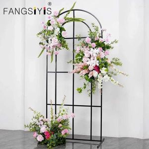 Hyacinth Rose Flowers Green Pink Decorative Leaf Flower Row Arrangement Wedding Backdrop Arch Deco Table Centerpiece Welcome Sign