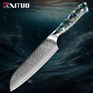 Santoku Knife 7 Inch Damascus Japanese Steel Kitchen Knife,VG10 67-Layer High Carbon Full Tang Best Chef Santoku knives Sharp