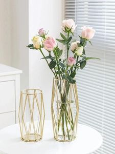Vases Nordic Iron Art Gold Glass Vase Living Room Desktop Decoration Dry Flower Hydroponic Insertion
