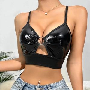 Bras Frauen sexy glänzende Leder BH für Sex Dessous Metal Ring Hollow Latex Push Up Bralette Tops Clubwear