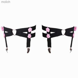 Garters rosa kawaii benhänge blomma bröllop bindande strumpor hänge svart gotisk klipp kropp hänge kvinnor sexiga underkläder rem wx