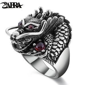 Zabra 100% fest 925 reines Silber Drache Rot Zirkon Auge Dominator Herren Ring Vintage Punk Vintage Big Gothic Ring Herren Schmuck240429