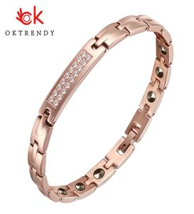 OKTRENDY ROINELESS STÅL Magnetterapi Armband Kvinnor Luxur Magnet Armband Hälsa med guldfärg Vit Rhinestone3564768