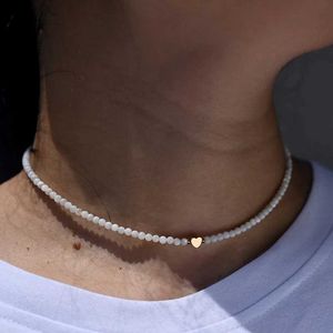 Chokers Moon Girl Natural Shell Pearl Heart Necklace Fashion Stainless Steel Necklace Womens Copper Star Necklace Para Mujer d240514