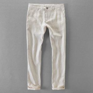 Men's Pants 100% High Quality Pure Linen Casual Pants Mens Brand Long Pants Mens Business Fashion Pantalones Pantaloni Un Pantalon J240507