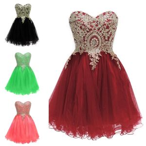 Burgundy Short Prom Party Dresses Homecoming Gown A Line Gold Appliqued Lace Tulle Black Royal Blue Watermelon Party Cocktail 334c