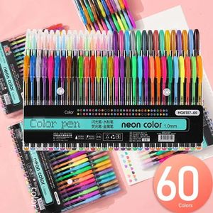 1260PCS Metallic Glitter Colours żel Pen Pens 100 Wkładki prętowe papiery papiernicze Kolorowanki szkolne markery sztuki 240511