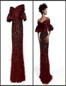 Elegant Burgundy Off The Shoulder Gown With Feather Embroidery Evening Dresses Custom Made Floor Length Zipper Back Mermaid Prom D9586815