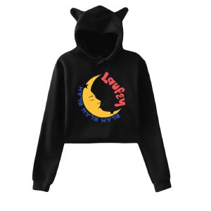 Schontey Merch Crop Top Hoodie für Teen Girls Streetwear Hip Hop Kawaii Katze Ohr Harajuku geschnittene Sweatshirt Pullover Tops