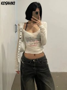 2024 Y2k Aesthetics Ultra thin Womens Sexy Crop T-shirt Vintage Letter Print Street Clothing Grunge T-shirt Harajuku Vintage Gothic T-shirt Womens 240426