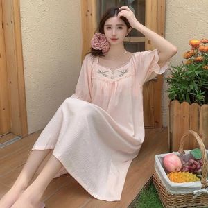 Frauen Nachtwäsche Sommer Kurzarm Baumwolle lange Kleid Nachthemd für Frauen koreanische süße Lace Student Night Nighthole Home Nighty