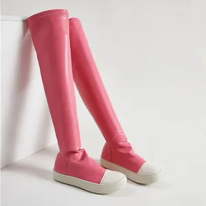 Botas pretas rosa rosa moda de moda de moda feminina salto laso oxfords punk coxa altura sobre as botas de joelho puxar na festa casual