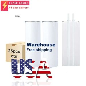 20oz gerade Becher 20oz Sublimation Tumblers Heat Press Doppelwand isoliertes Tassen USA CA Warehouse Schnelle Lieferung JN15 0514