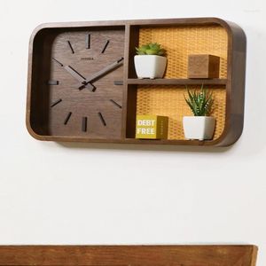 Wall Clocks Japanese Retro Solid Wood Clock Living Room Home Chinese Quiet Square Hanging Quartz