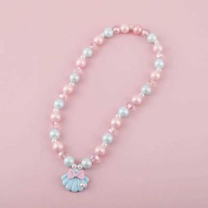 Beaded Necklaces Makersland Blue Shell Pendant Beaded Necklace Childrens Sweet Princess Necklace Jewelry Childrens Charm Gift Wholesale d240514