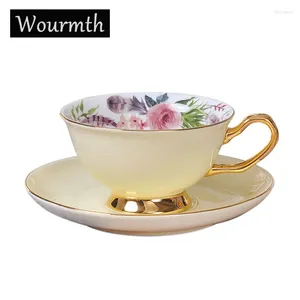 Чашки блюдцы изысканная золотая чайная вода Красивая цветочная чашка