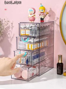 Caixas de armazenamento BINS Caixa de armazenamento de vidro de 4 camadas Organizador de acrílico Cosmetics gaveta Makeup Organizer Rack de armazenamento Caixa de exibição empilhável S24513