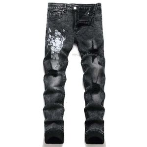 Jeans roxos Amris jeans para homens jeans de cintura média de cintura europeia Motociclista europeu Slim Fit Motorcycle Stripe Jeans de designer da moda para homens Men 575