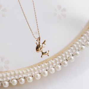 Cute Christmas Gift S925 Sterling Silver 14 Gold Plating Deer Necklace Tiny Deer Pendant Necklace