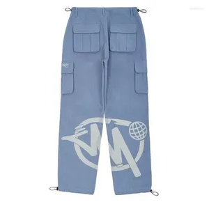 Женские брюки Y2K высокая талия с прямой вышитой пробежающей пробежки для мужчин свободные винтажные брюки модный карман уличной одежды
