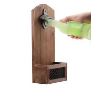 1pcs Vintage Wall Mounted Bottle Opener с магнитным сплошным деревянным баром питья кухонные аксессуары T2005071317040