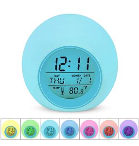 LED Alarm Clock Light Student Digital Clock Thermometer 7 Colors Changing Light Night Glowing Bedside Clocks for Kids Bedroom Tabl7150234