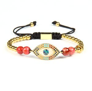 Mens Bracelets Multi Color Cz Abalone Turkish Lucky Eye Macrame Bracelet With 4mm Stainless Steel Stone Beads2129248