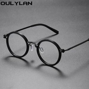 Ouylan anti blå ljus legering runda glasögon ram män myopia recept skådespel kvinnor retro metall glasögon unisex 240507