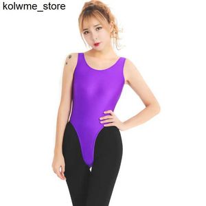 Kvinnors tankar Camis Womans Shebin Kläder Nylon Tank Topps Ballet Dance Wear Tanga Unitard Gymnastics Collant Female Thong Bodysuit Dance High Cut S24514