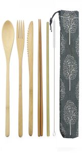 Trä utomhusredskap Portabla resepicknickcampingskivor Set EcoFriendly Bamboo Cutlery Set Trävaror med POUC3683080