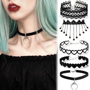 Chokers Корейская модная бархатная ожерелье женского винтажного сексуального кружевного ожерелья с подвесными готическими девчонка