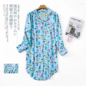 Frauen Nachtwäsche Herbst Cason Cartoon Schlafkleid Ladies Baumwolle Nachthemd Langarm Turn-Down Sleepshirt Frauen Plus Size Home Kleise