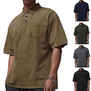 New polo shirt American summer casual versatile lapel button solid color men's t-shirt M514 34