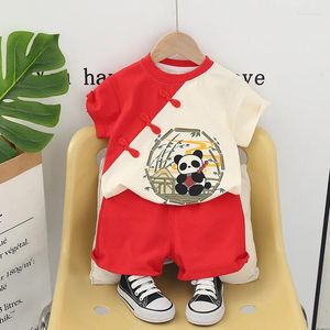 Zestawy odzieży Baby Holiday Boys Suit 2024 Summer Chinese Style Śliczne krótkie koszulki z krótkim rękawem