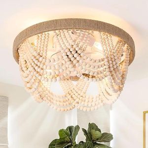 Taklampor vintage trä pärlstav ljus fläkt bohemiskt sovrum ljuskrona fixtur med fjärrkontrolldekorationslampdekor